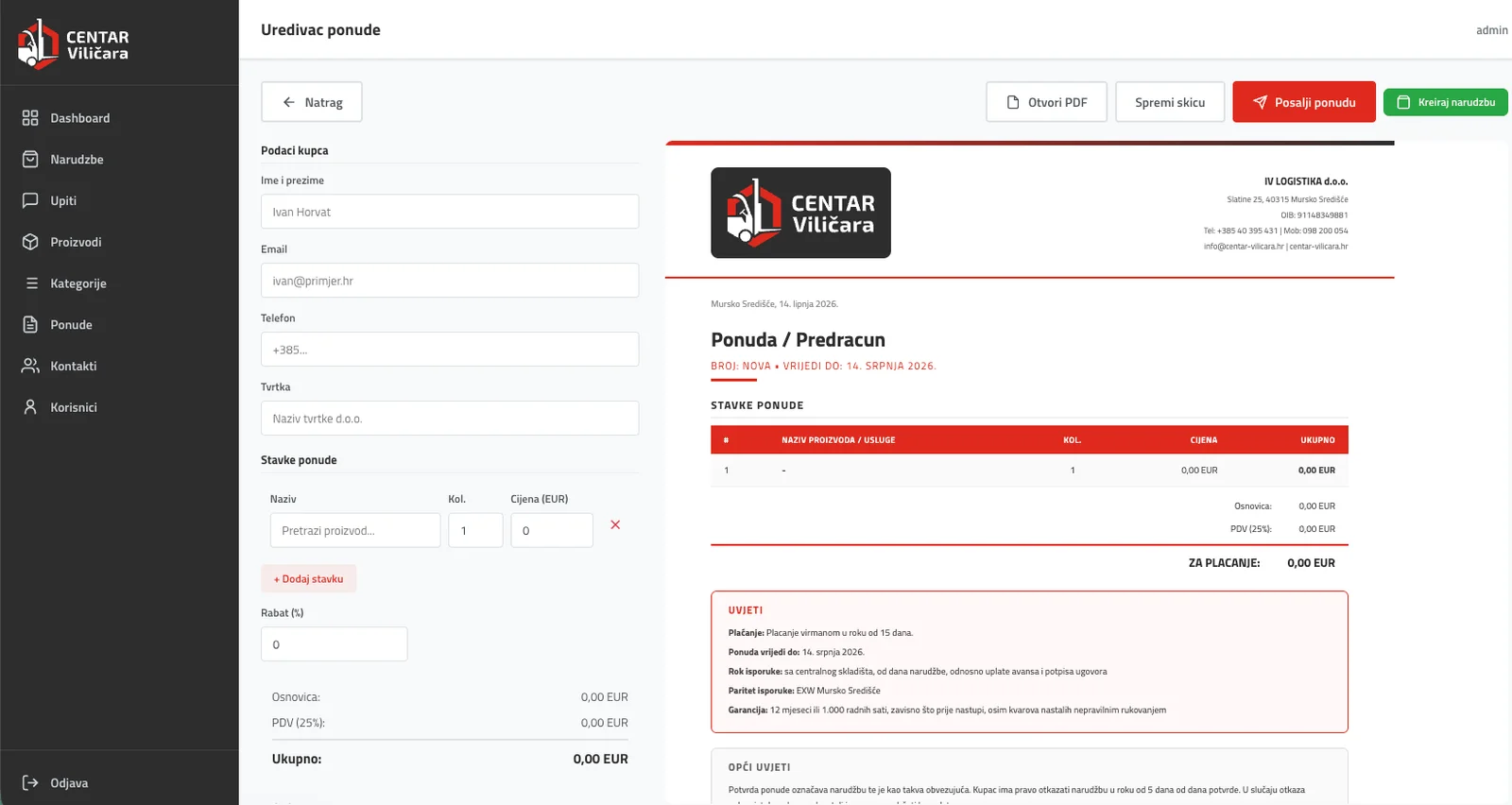 Uređivač ponude: ponuda i PDF automatski